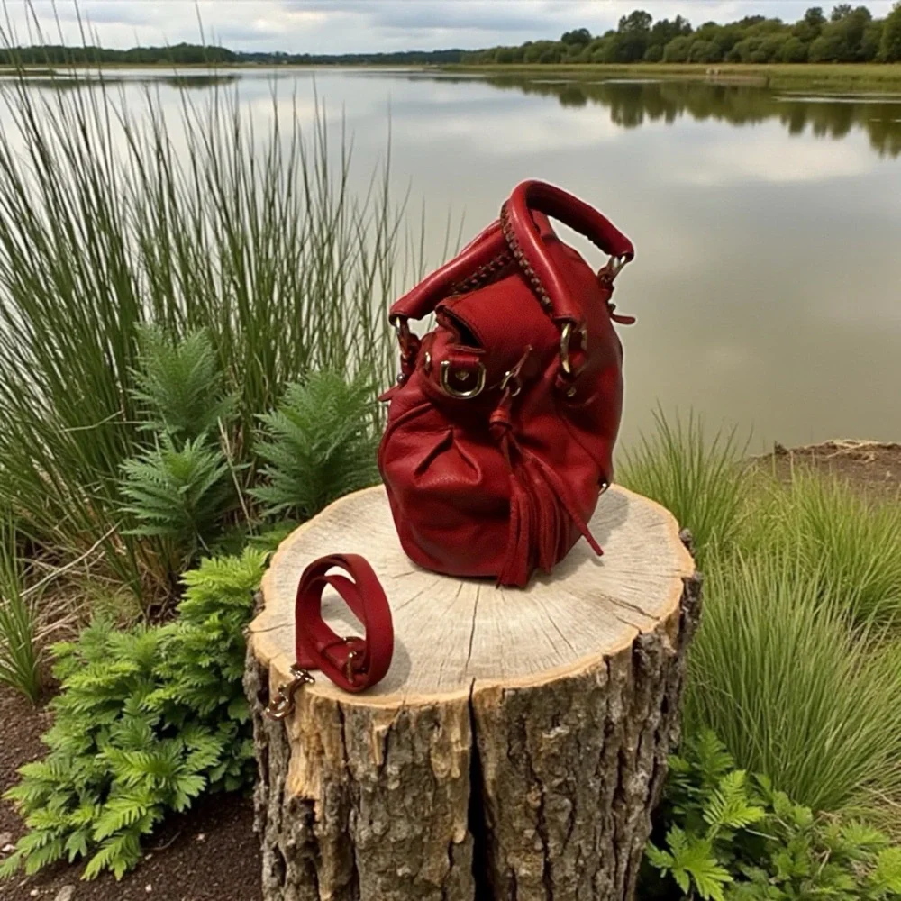 Dooney Bourke Red pebble Leather satchel! Rare red color! NWOT - Picture 13 of 14